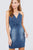 Plunging V-neck Cami W/back Cross Strap Mini Denim Dress