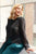 Plus Size Black Mesh Stripped Chiffon Long Sleeve Jacket
