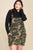 Camouflage Printed Overall Mini Dress Featuring Pockets And Frayed Hem