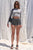 Boho Black And Grey Multiple Geometric Inscription Motif Vertical Stripe Pattern Mini Shorts With Elasticized Back Waistband