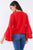 V-neck Long Bluebell Slit Draw String Tie Double Frill Sleeve Top