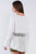 Off-white Loose Fit Long Sleeve V-neck Mesh Detail Tunic Pullover Top