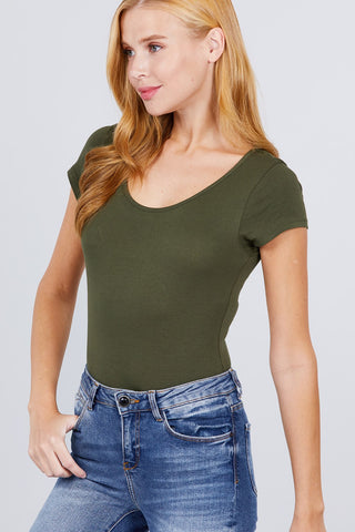 Solid Short Sleeve Scoop Neck Bodysuit