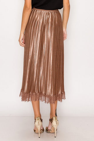 Lace Trim Accordion Pleated Midi Skirt