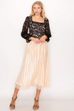 Lace Trim Accordion Pleated Midi Skirt