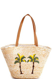 Chic Modern Natural Straw Woven Palm Tree Shopper Bag