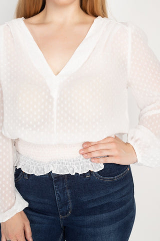 Waist Smoking V Neck Blouse