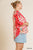 Floral Animal Mixed Print Ruffle Sleeve V-neck Crossbody Top With Scoop Hem