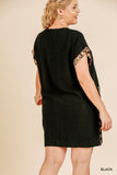 Animal Print Short Folded Sleeve V-neck Dress With Side Buttons And Front Pockets
