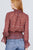 Long Ruffled Raglan Sleeve Mock Neck Smocked Detail Print Woven Top