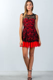 Black Red Lace Contrast Tulle Hem Mini Dress