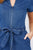 Short Sleeve Collar With Front Zipper Waist Ribbon Denim Mini Dress