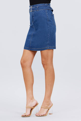 Elasticized Waist With Belt Side Pocket Denim Skirts