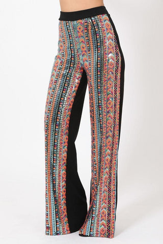 High Waist Colorful Sequins Pattern Pants