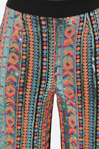 High Waist Colorful Sequins Pattern Pants