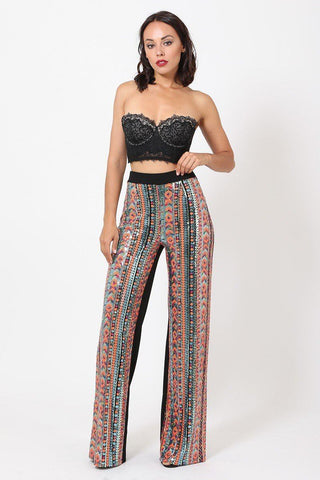 High Waist Colorful Sequins Pattern Pants