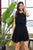 Round Neck Waist Smocking Back Button Pleats Bottom Skirt Solid Dress