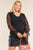 Plus Size Relaxed Fit Deep Plunge V-neck Long Polka Dot Mesh Balloon Sleeve Top