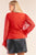 Plus Size Relaxed Fit Deep Plunge V-neck Long Polka Dot Mesh Balloon Sleeve Top