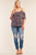 Plus Size Floral Print Relaxed Fit Mini Sleeve Off-the-shoulder Flared Hem Top