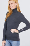 Long Sleeve With Metal Button Detail Turtle Neck Viscose Sweater