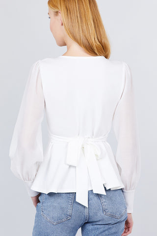 Puff Sleeve V-neck Peplum Top