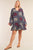 Plus Size Navy Mix Loose Fit V-neck Scarf Print Long Sleeve Flounce Hem Mini Dress