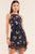 Navy Multi Floral Halter Neck Sleeveless Front Self-tie Lace Trim Slip Mini Dress