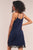 Navy Halter Neck Sleeveless Front Self-tie Lace Trim Slip Mini Dress