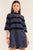 Navy Contrast Velvet Round Neck Open Back Self-tie Keyhole 3/4 Sleeve Mini Dress