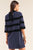 Navy Contrast Velvet Round Neck Open Back Self-tie Keyhole 3/4 Sleeve Mini Dress