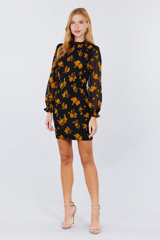 Ruffle Sleeve Print Mini Dress