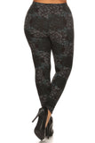 Plus Size Floral Medallion Pattern Printed Knit Legging With Elastic Waistband.