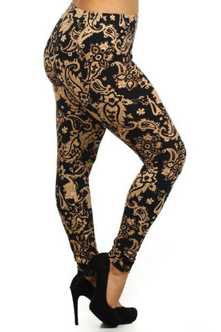 Plus Size Paisley Floral Print, High Waist Leggings. Leggings Are Fully Lined