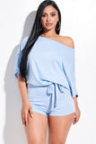 Solid French Terry Slouchy Romper With Tie Waist