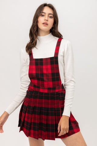 Woven Stretch Plaid Pleated Skirtall