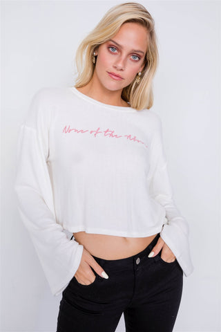 "none Of The Above" Bell Sleeve Crop Top