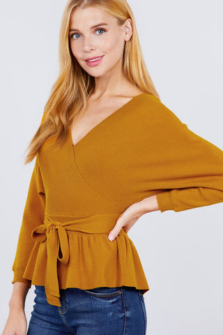 V-neck Wrapped Waist Band Sweater