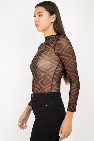 Long Sleeve Geometric Bodysuit