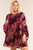 Plus Size Velvet Floral Pattern Long Angel Sleeve Round Neck Relaxed Fit Mini Dress