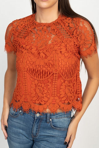 Eyelash Trim Sheer Floral Lace Top