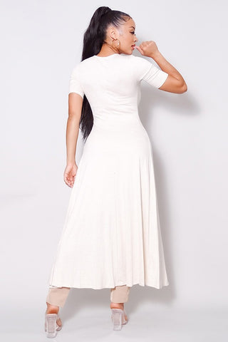 Elbow Sleeve Maxi Tank Top With Side Slits