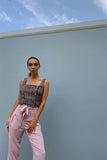 Multicolor Sleeveless Plaid Square Neck Buttoned Trim Cropped Top