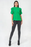 Ruffle Over Shoulder Woven Top