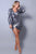 Metallic Long Sleeve V Neck Wrapped Asymmetric Hem Mini Dress