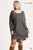 Long Raglan Sleeve Round Neck Raw Edged Detail Dress With Side Slits And Pockets