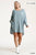 Long Raglan Sleeve Round Neck Raw Edged Detail Dress With Side Slits And Pockets
