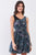 Navy Blue Sleeveless Mesh V-neck Self-tie Waist Stitched Together Bottom Mini Dress
