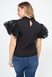 Solid Lace Puff Sleeves Top
