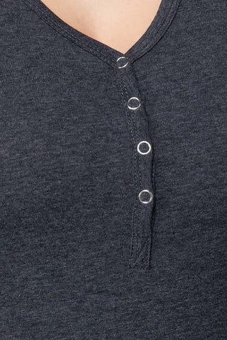 Short Slv V-neck Henley Knit Top